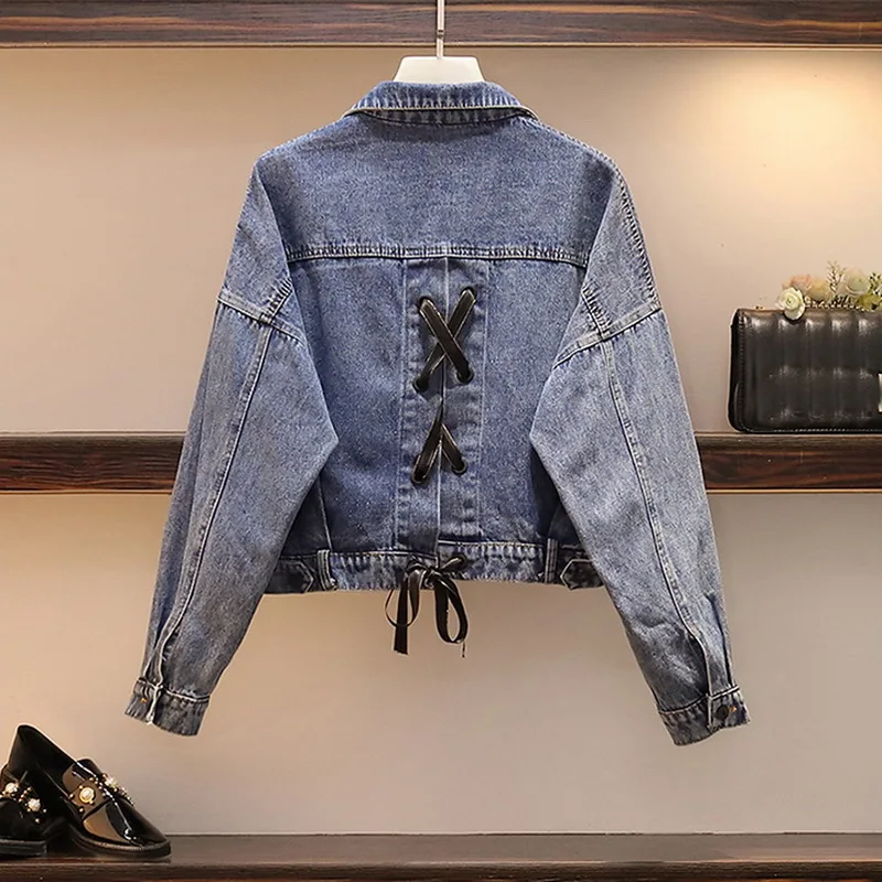 Женская джинсовая куртка бойфренд свободная ковбойская из денима с лентами