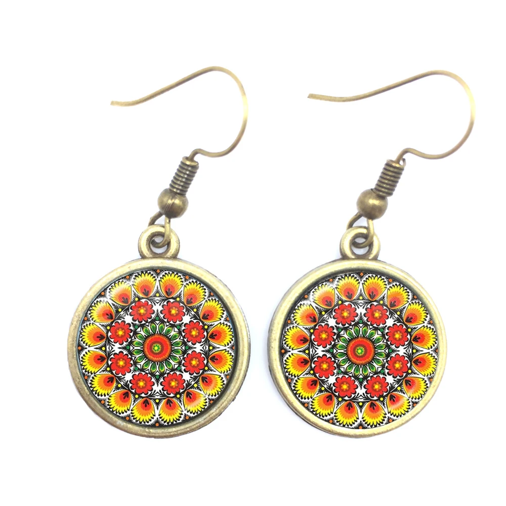 Польские народные кабошоны разрисованные изделия из стекла серьги Этнические