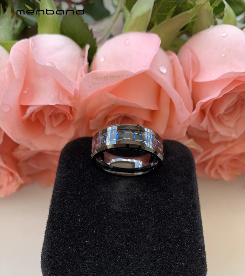 Черный Для мужчин женщин кольцо Вольфрам обручальное с черным + синий