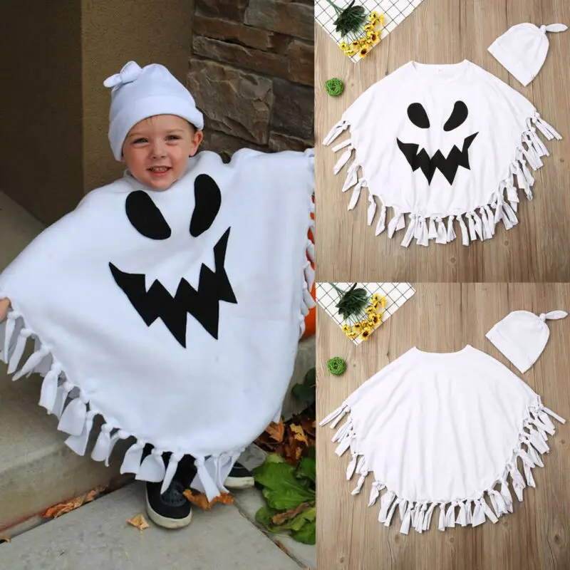 Baby Girls Boys Clothes Toddler Kids 3D Vivid Halloween Ghost Cosplay E.T. Same Cloak Tassel Cloak+Hat Outfit 2019 Newest | Детская