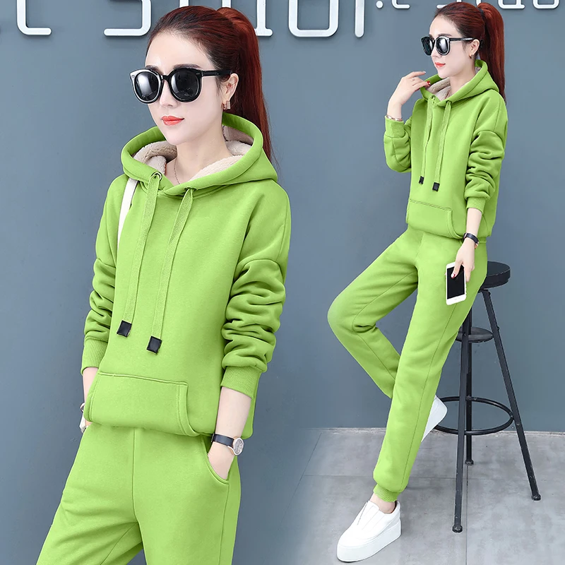 

Rlyaeiz 2019 Autumn Winter 2 Pieces Set Women Sporting Suits Casual Lamb Cashmere Fleece Warm Hoodies + Pants Female Tracksuit