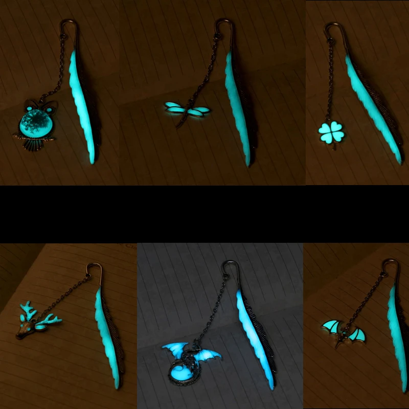 Ретро милый перо сова олень Стрекоза металлическая Закладка светится в темноте