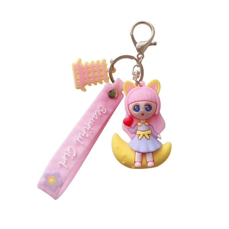 

cartoon girl keychain pendant cute honey net red bag small hanging decoration simple princess key hanging chain