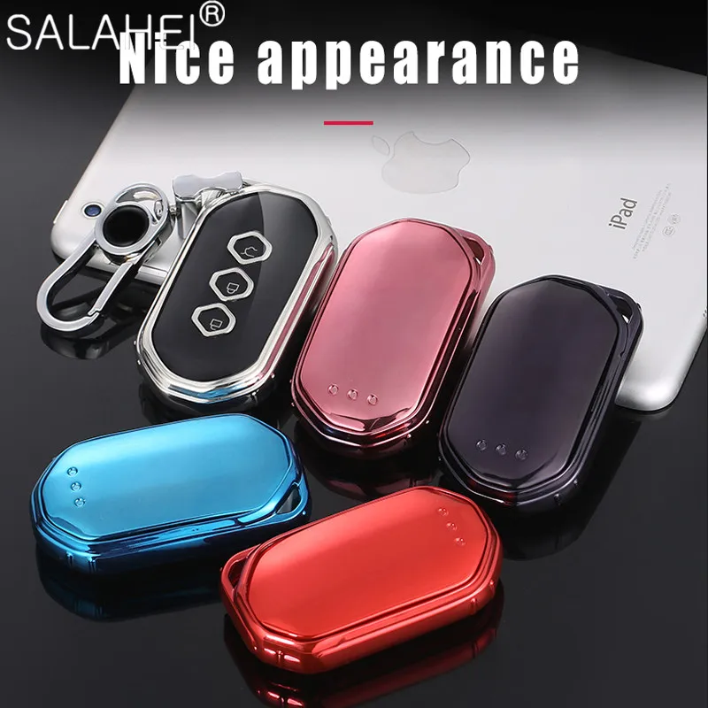 

Soft TPU Car Key Case Wallet Shell Fob Protection Cover For Wuling Capgemini 2020 Smart Housing Car-Styling Accessories Keychain