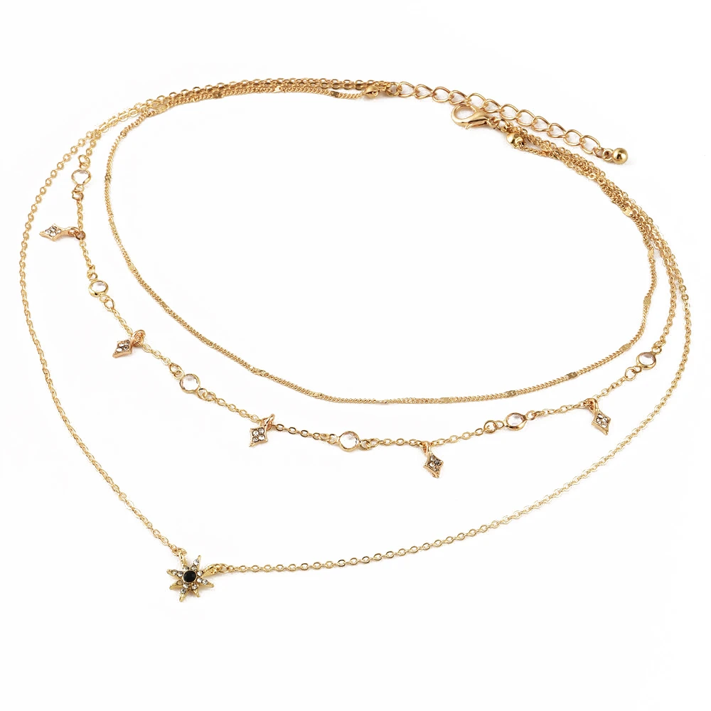 3 шт./компл. Шестигранная подвеска в виде звезды со стразами ожерелье Collier Femme Boho