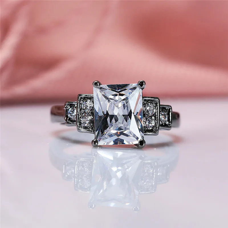 Роскошное женское кольцо из белого циркония винтажное обручальное черного