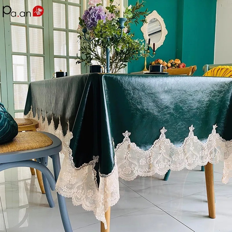 

Кожаная Скатерть прямоугольная Водонепроницаемая маслостойкая роскошная кружевная скатерть Европейская домашняя простая однотонная ска...