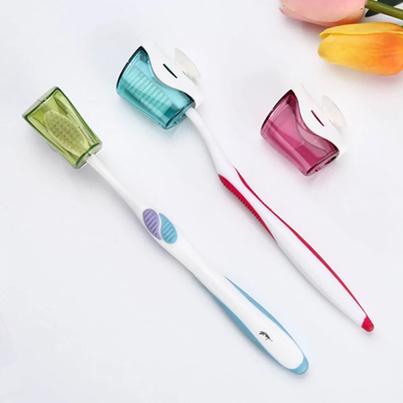 

3 Color 3pc Bathroom Toothbrush Holder Toothbrush Wall Mount Rack Bathroom Tools Creative Toothbrush DustCover Suction Cup