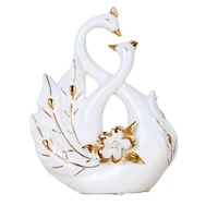 ceramic white couple peacock figurines swan crafts gold plated statues valentines day home decoration desk accessories