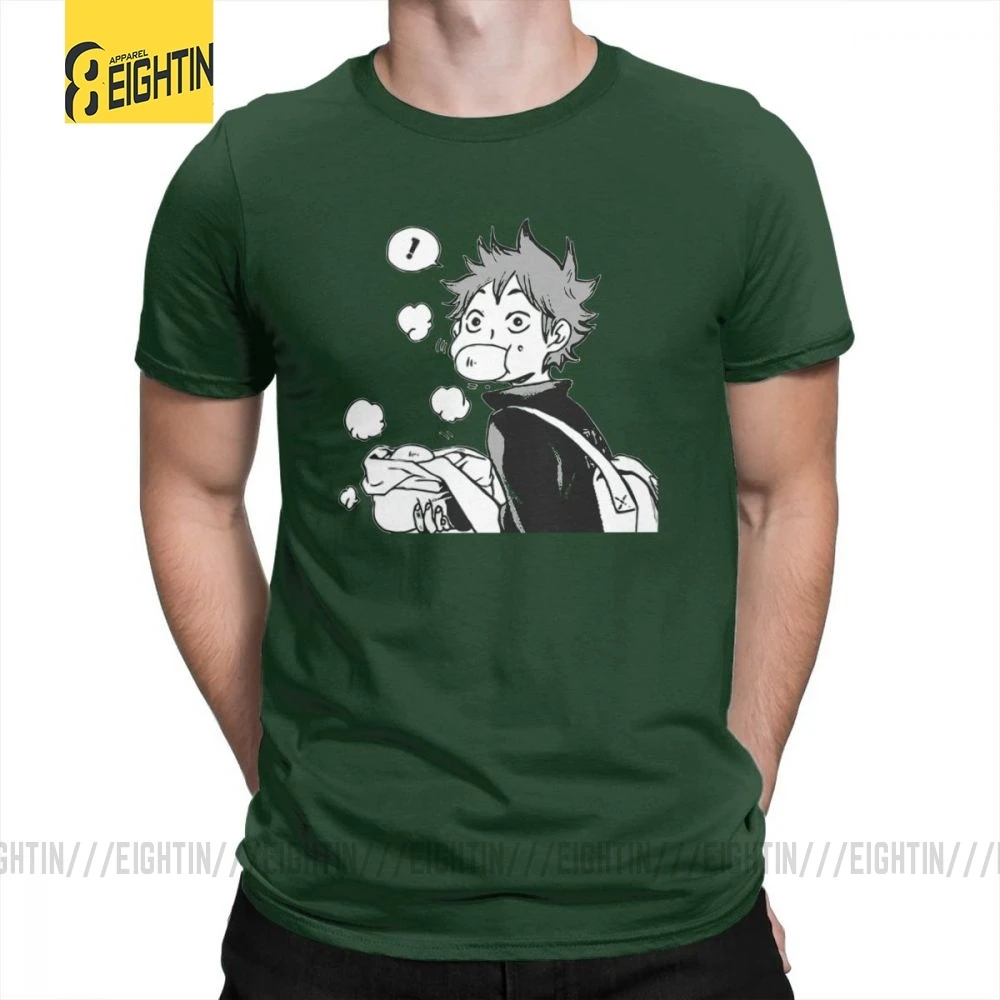 Футболки Haikyuu Хината едят сенпай свиные булочки большой размер короткий рукав комиксы футболки Одежда мужская хлопок футболка большой - Цвет: Forest Green