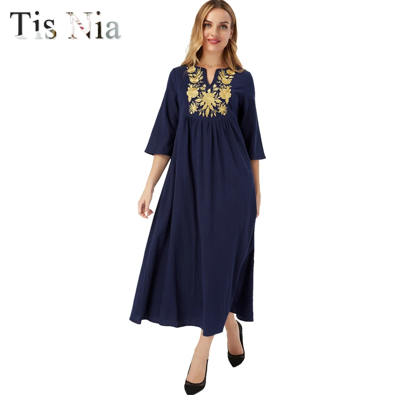 2021 Ladies Fashion Embroidered Long Skirt Casual Seven-point Robe Sleeve Folded Loose Waist Pure Color Robe Autumn XL 100 kg