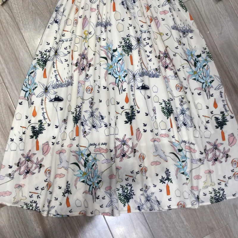 

AELESEEN Fashion White Dress Women 2020 Spring Summer Designer Beach Dress Floral Print Elegant Midi Holiday Dress Vestidos