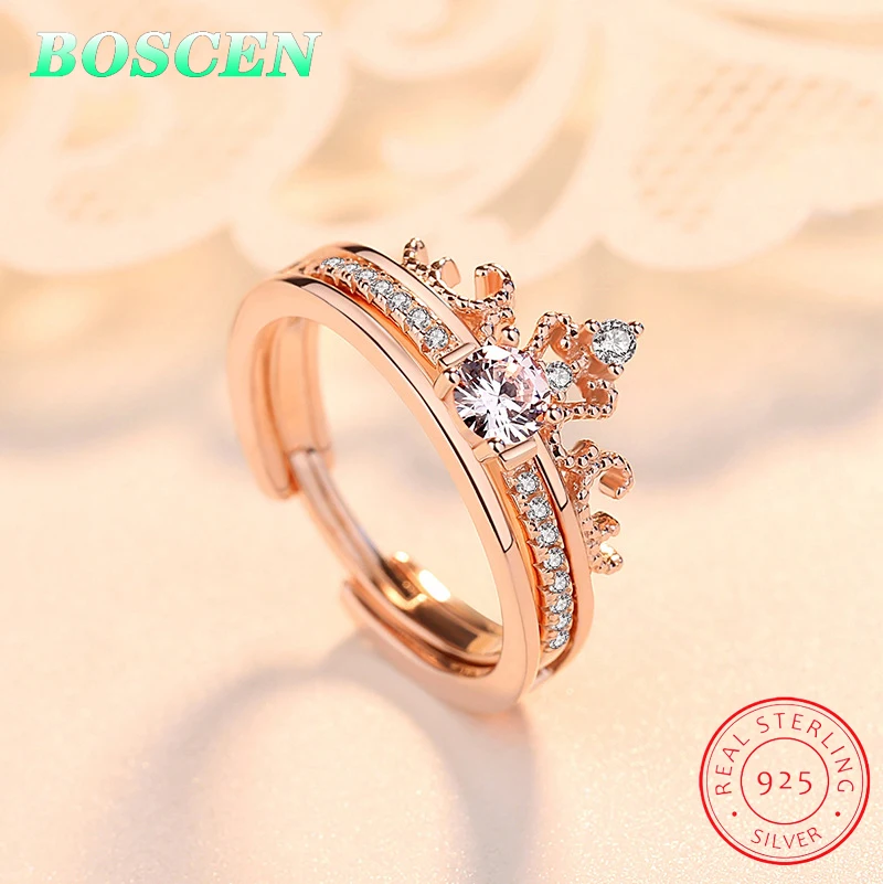 BOSCEN 925 пробы Серебряное кольцо для женщин и девушек Подарок 2019 Корона съемный два