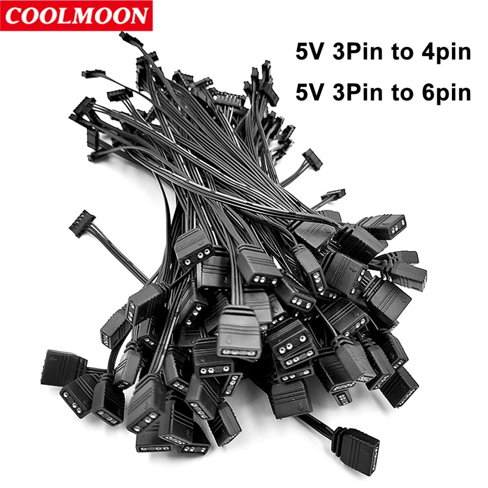 

1pc Coolmoon Fan Controller Cable 5V 3Pin to 6Pin/4Pin for Coolmoon Heat Dissipation ARGB Cooling Fans Light Strip Controller