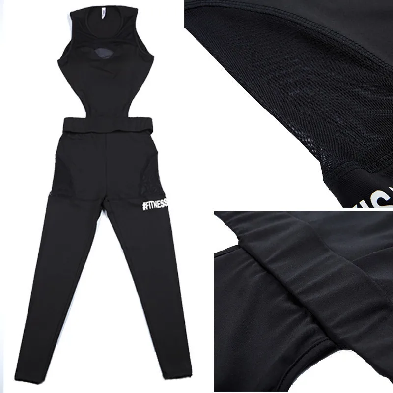 Женский комбинезон для фитнеса Черная Спортивная одежда спортзала бега