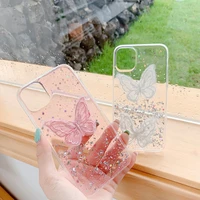 luxury glitter transparent phone case for samsung galaxy s22 lace butterfly soft shockproof bumper back cover for galaxy s 22
