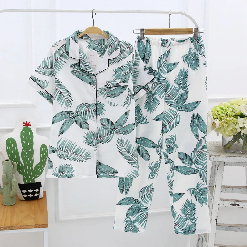 

2021 Japanese style simple short women female 100% cotton gauze short sleeve trousers ladies pajamas suit cute pajamas sets home