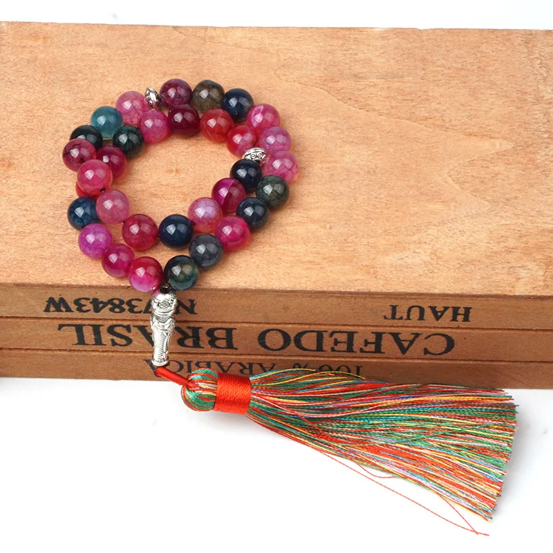 Натуральный Камень Бисер Dragon Vein Агаты Исламская мусульманская молитва Tasbih Аллах