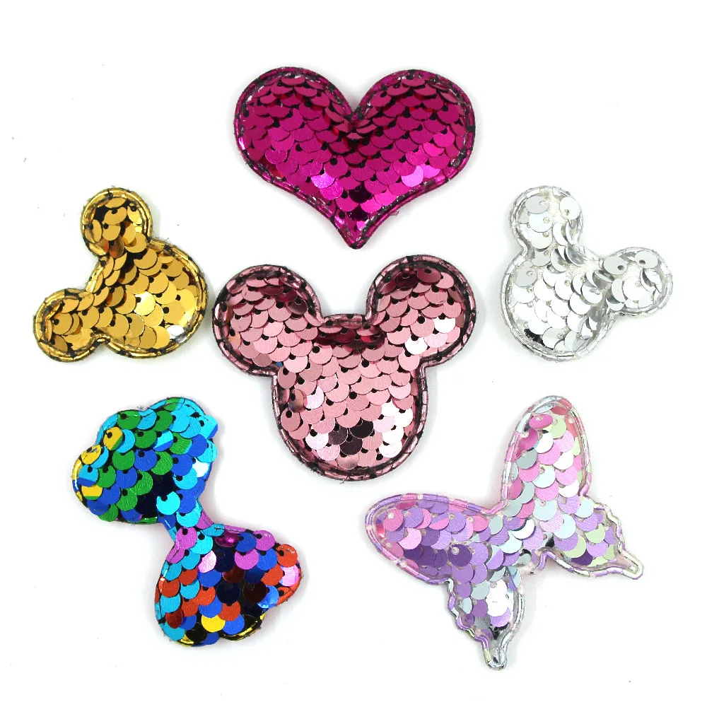 10Pcs Bows/Heart/Butterfly Patches Sequin For Clothes Hair Clips On Glue DIY Sew Padded Appliques Crafts | Дом и сад