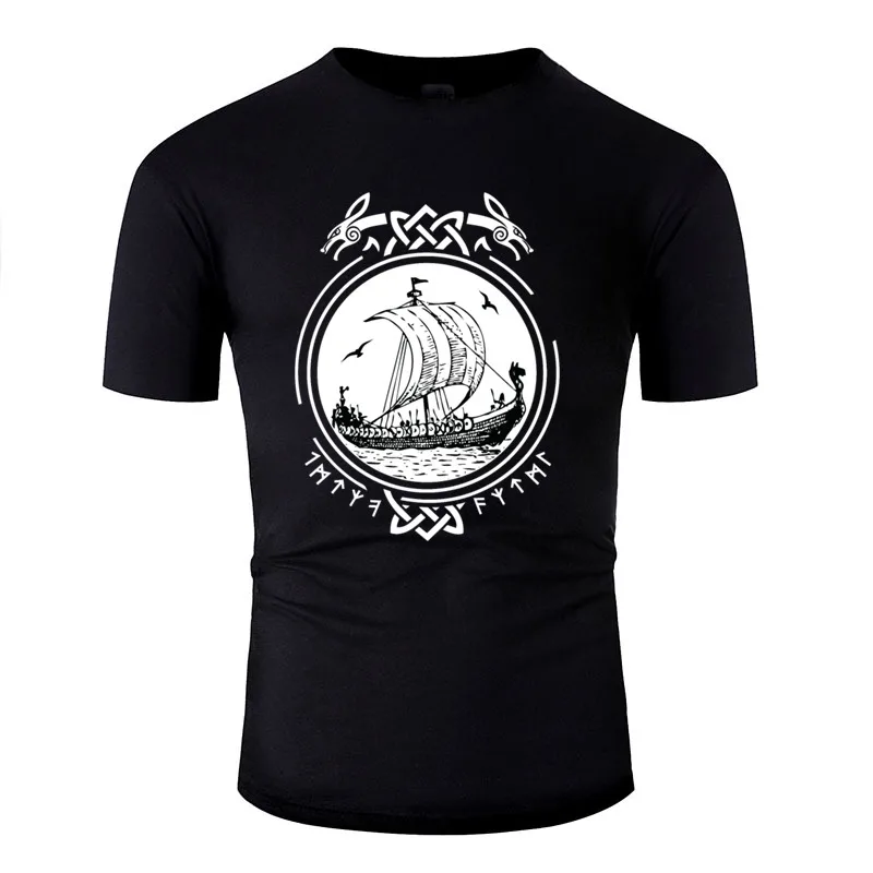 Дизайн Viking корабль лодка футболка для мужчин буквы и женщин футболки черный