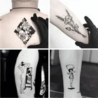 1 @ # черно-белые цветы, Переводные татуировки, наклейки для тела, груди, искусства, временная татуировка для девочек, фотовспышка, татуировки, цветы