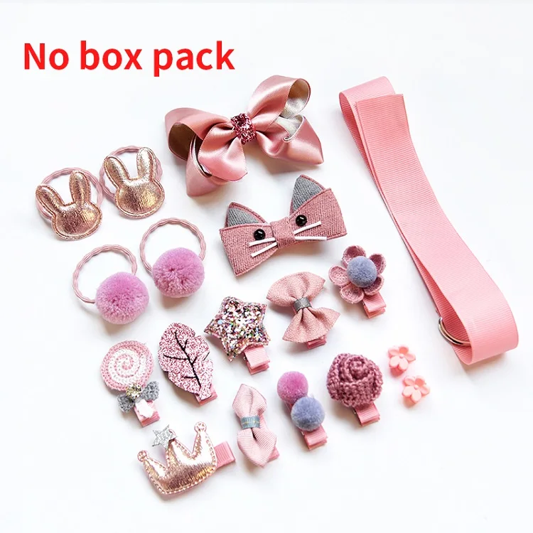 A-No Box 18 шт./кор. дети милые женские аксессуары для волос комплект ткани для младенцев с цветочным узором и бантом, заколки Заколки для волос подарок для девочек детские Головные уборы - Color: A-No Box