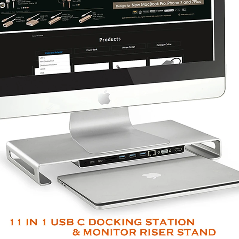 Док станция 11 в 1 с USB C док со встроенным алюминиевым сплавом для мониторов Imac Pro и