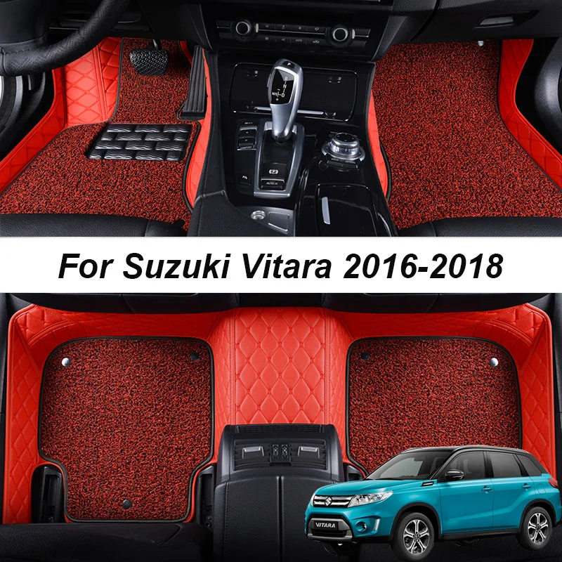 

Double layer Leather interior Parts Customized Car Floor Mats For Suzuki Vitara 2016 2017 2018 Carpets Rugs Pads Accessories