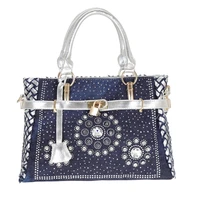 2021 summer fashion womens handbag student bag large oxford shoulder bags patchwork jean style and crystal decoration blue bag