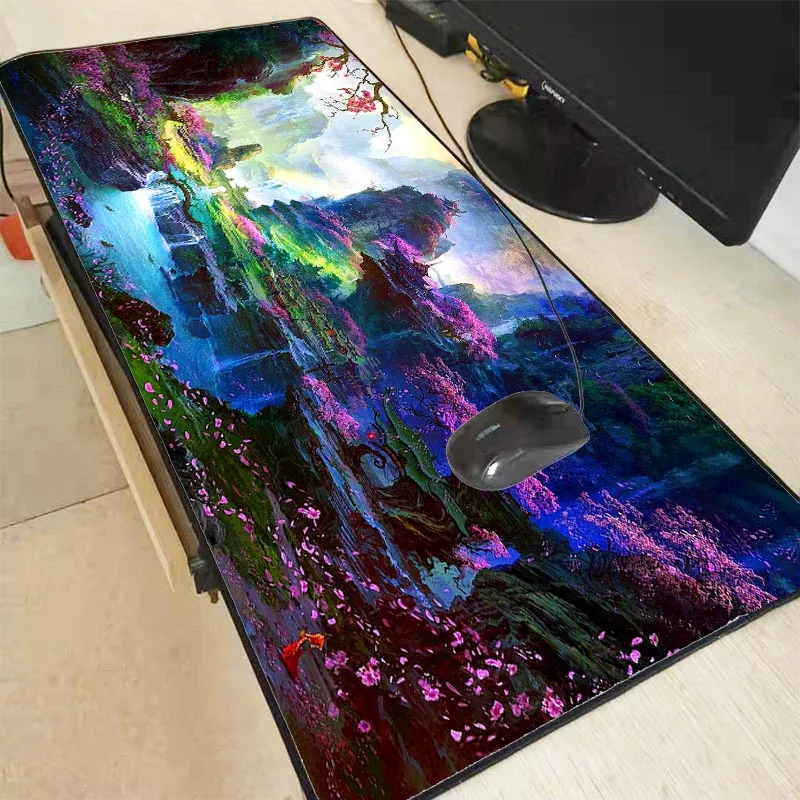 XGZ Flower Forest Fantasy Scenery Large Gaming Mouse Pad PC Computer Gamer Mousepad Desk Mat Locking Edge for CS GO LOL Dota XXL