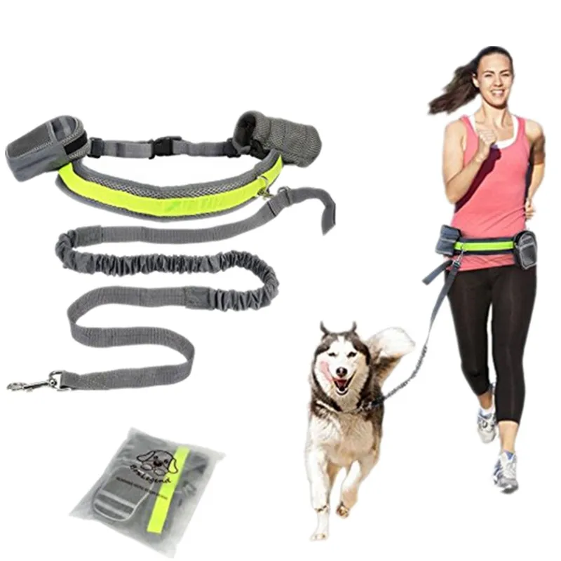 

Hand Free Elastic Puppy Dog Leash Adjustable Padded Waist Reflective Running Jogging Walking Pet Lead Belt With Pouch Bags