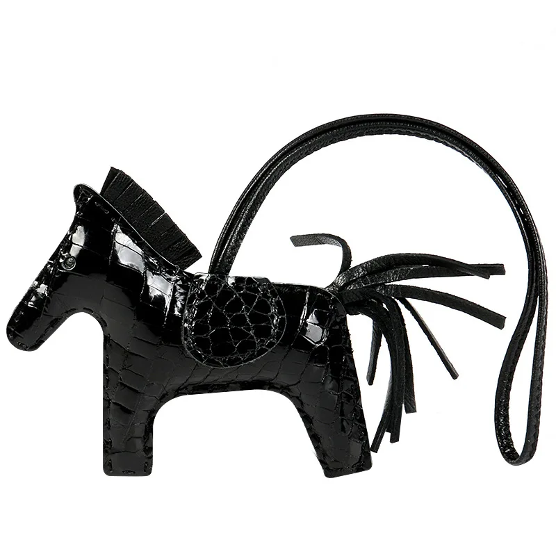 

Luxury Genuine Crocodile Leather Horse Key Chain Accessories Horse Bag Charm Brand Women Bag Ornament Cute Keychain Pendant
