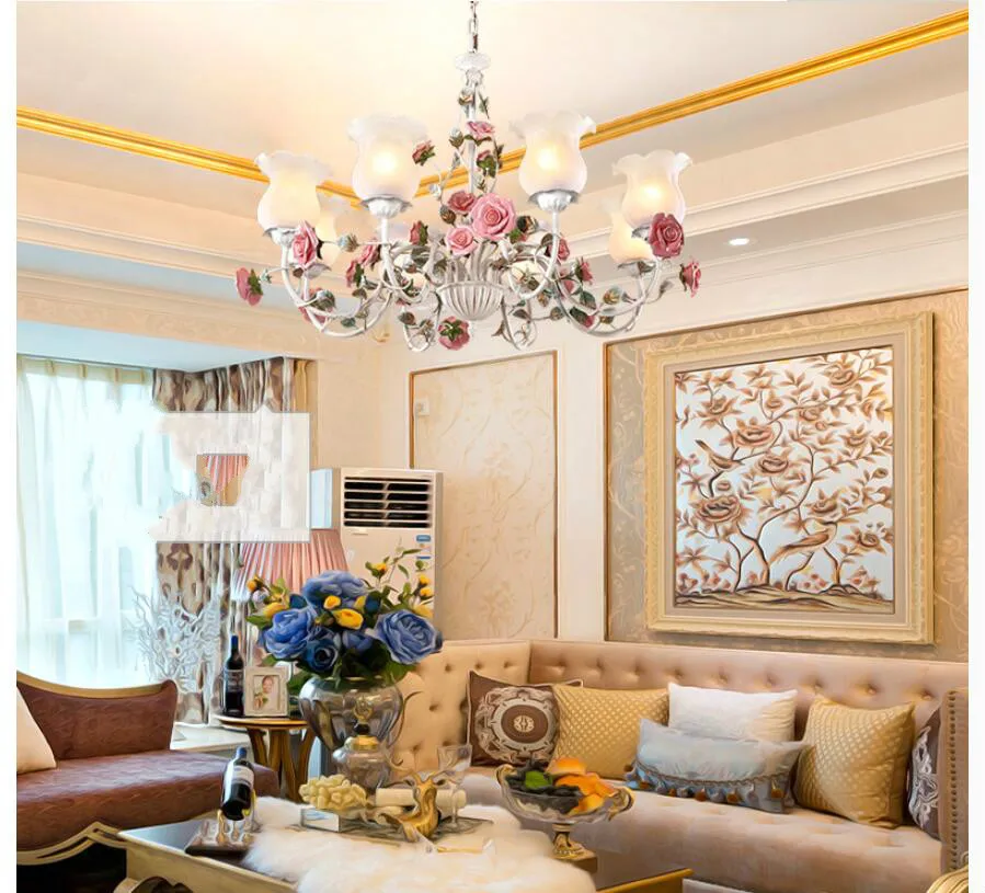 Люстра в стиле АР деко с цветами светильник блеском 3л/5л/8л люстра розовыми