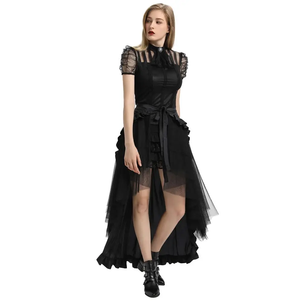 

Women Steampunk Gothic Wrap Skirt Victorian Punk Lace Up Mesh Pirate Long Ruffle Skirt
