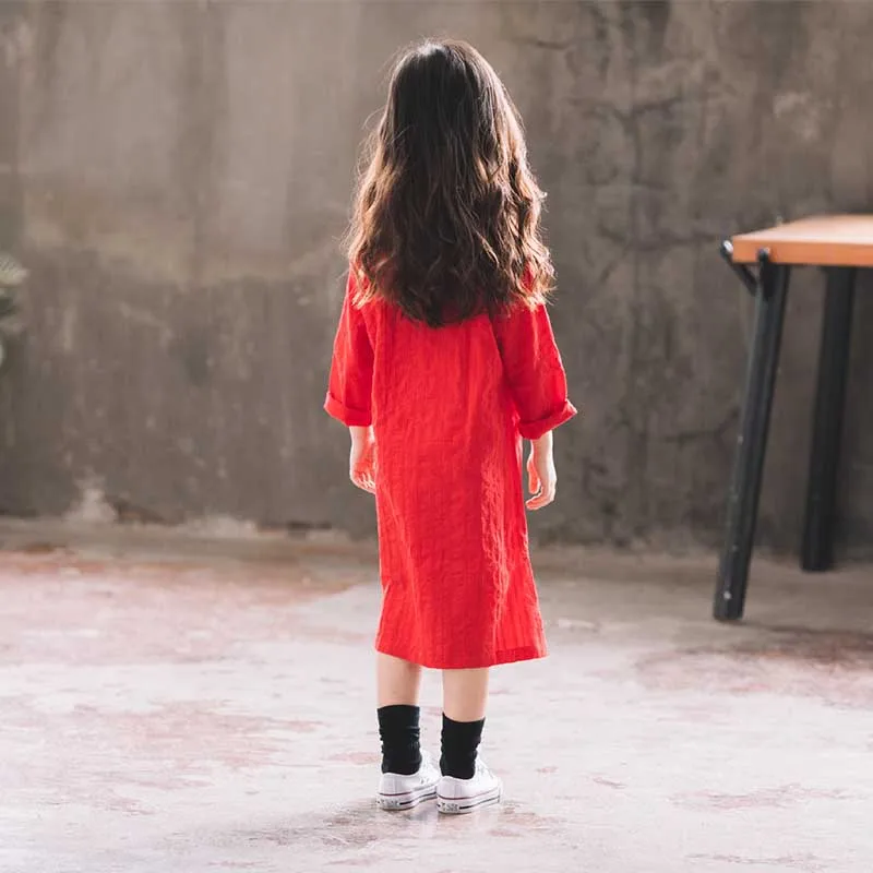 Платье для девочек 2019 г. повседневные платья-рубашки с длинными рукавами и