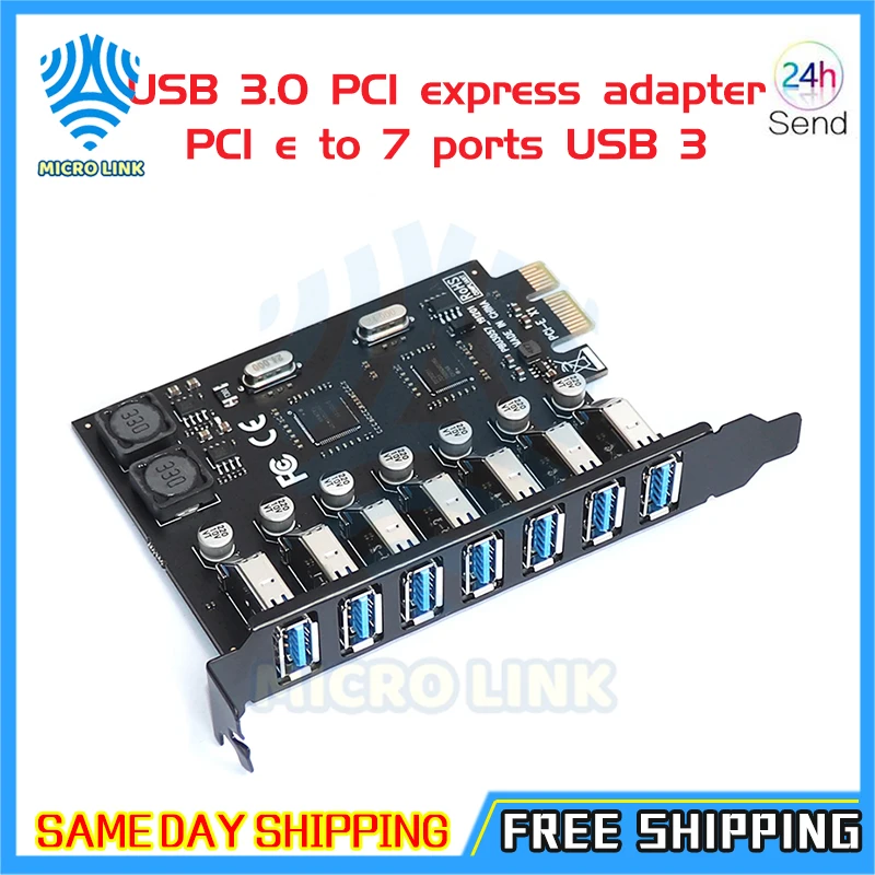 

USB 3.0 PCI express adapter PCI e to 7 ports USB 3 expansion adapter Card USB3 PCIe PCI-e x1 controller converter for Desktop