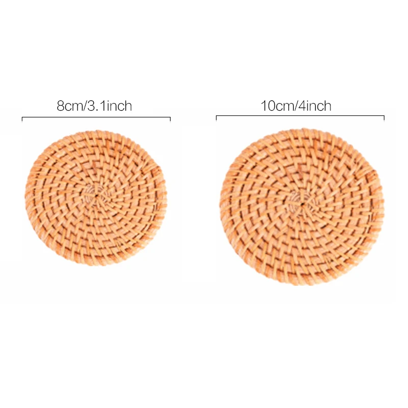 6PC Round Natural Rattan Coasters Bowl Pad Handmade Padding Cup Mats Anti Scald Placemats Table Kitchen Decoration Accessories - купить по