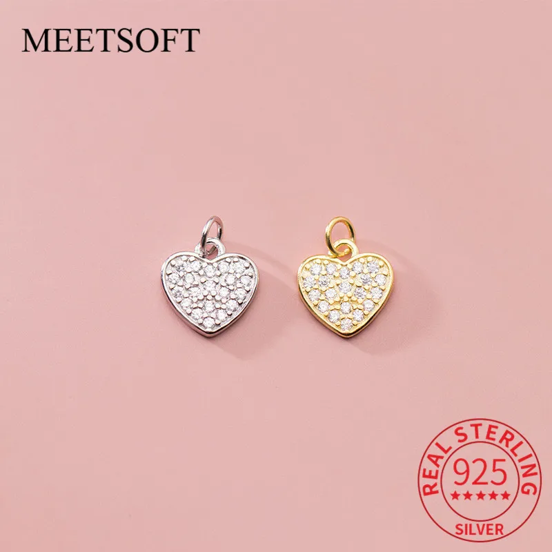 

MEETSOFT Romantic 925 Sterling Silver Heart Zircon Charms of DIY Handmade Necklace Fine Jewelry wholesale Accessory Gift