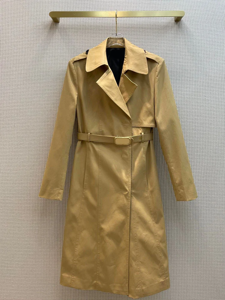 

Fashion Khaki Trench Coats for Women Top Quality 3D Cut Lapel Long Sleeve Coats Luxury Brand Sashes Slim Trench Coat Autumn 2021