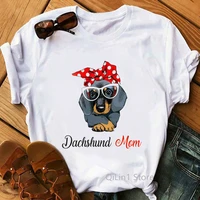 vintage t shirt femmes dachshund mom print graphic tees women dog lover tshirt summer top female white short sleeve t shirts