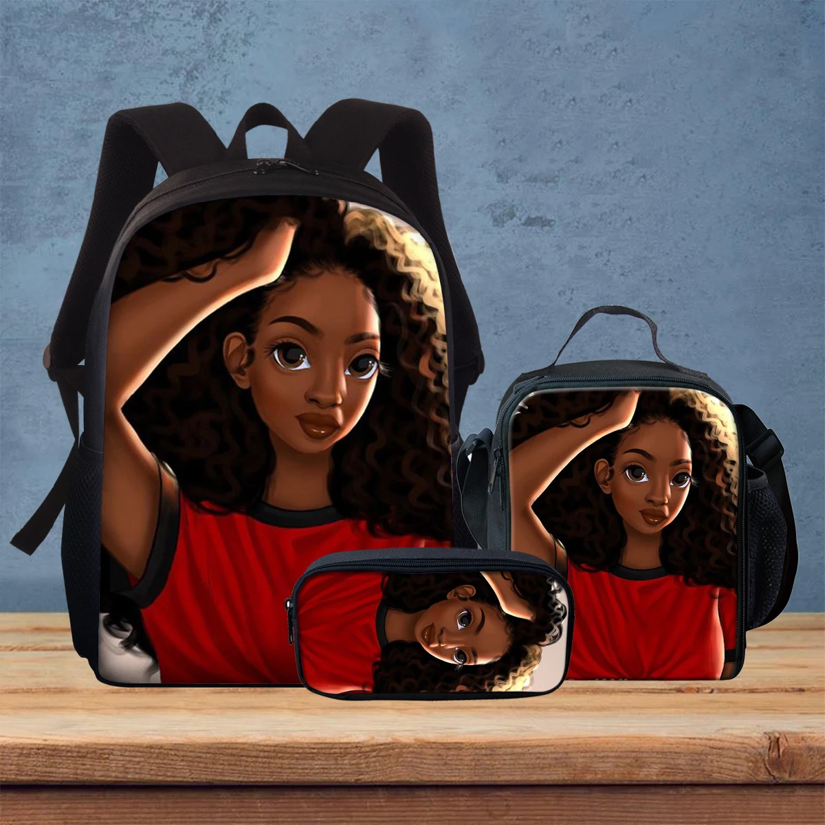 Jackhereluk/3 шт. черные школьные сумки с художественным принтом для девочек