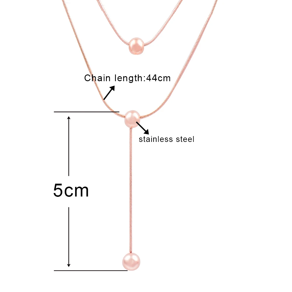 

LEEKER stainless steel 2 layers necklace with glassy metal ball pendant rose gold color chain collar neck collier femme 281 LK2