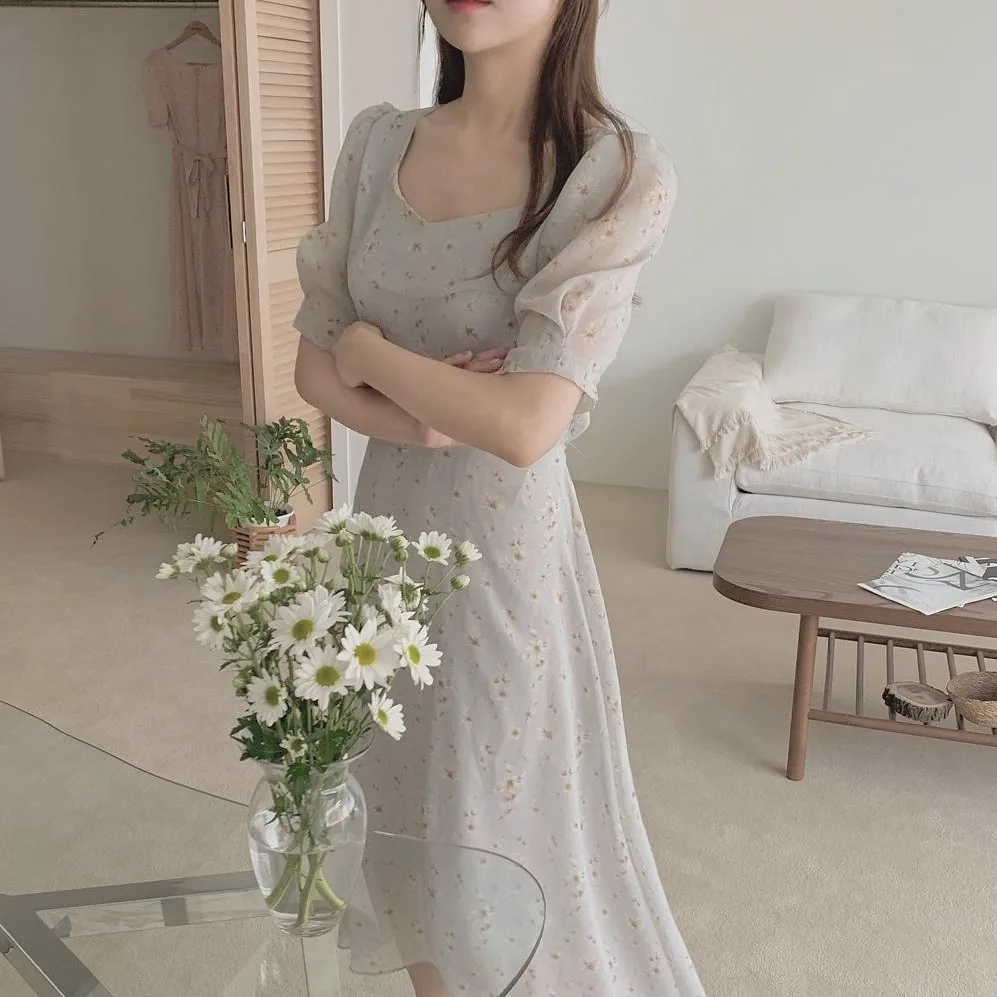 

2021 Plus Size Floral Print Summer Dress Evening Long Vintage Dresses Oversize Short Sleeve Beach Women Dress Robe Vestido Prom