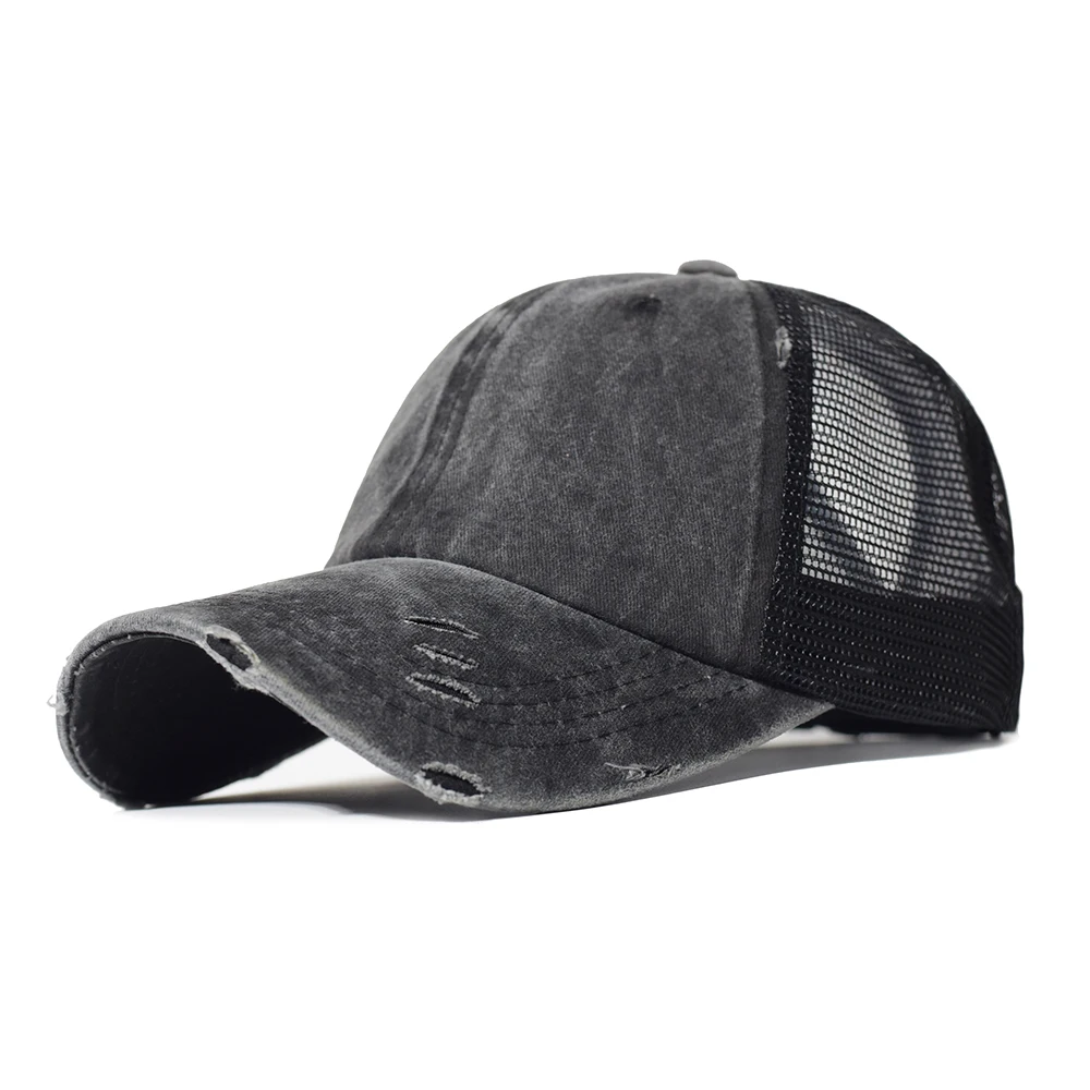 Ponytail Messy High Bun Woman Washed Dad Hat Cotton Casual Ponycap Adjustable Mesh Trucker Baseball Cap Breathable Running hat