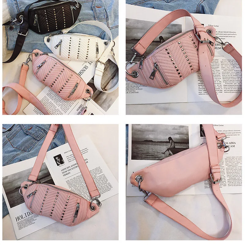 Модная поясная сумка с заклепками для женщин Женская кожаная нагрудная телефона