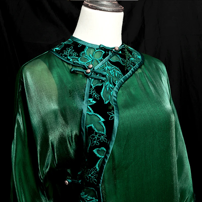 

Шелковый жакет с большими бутонами, рукавами зеленого цвета, с глянцевой застежкой, для девочек, для весны, лета, осени, 2019