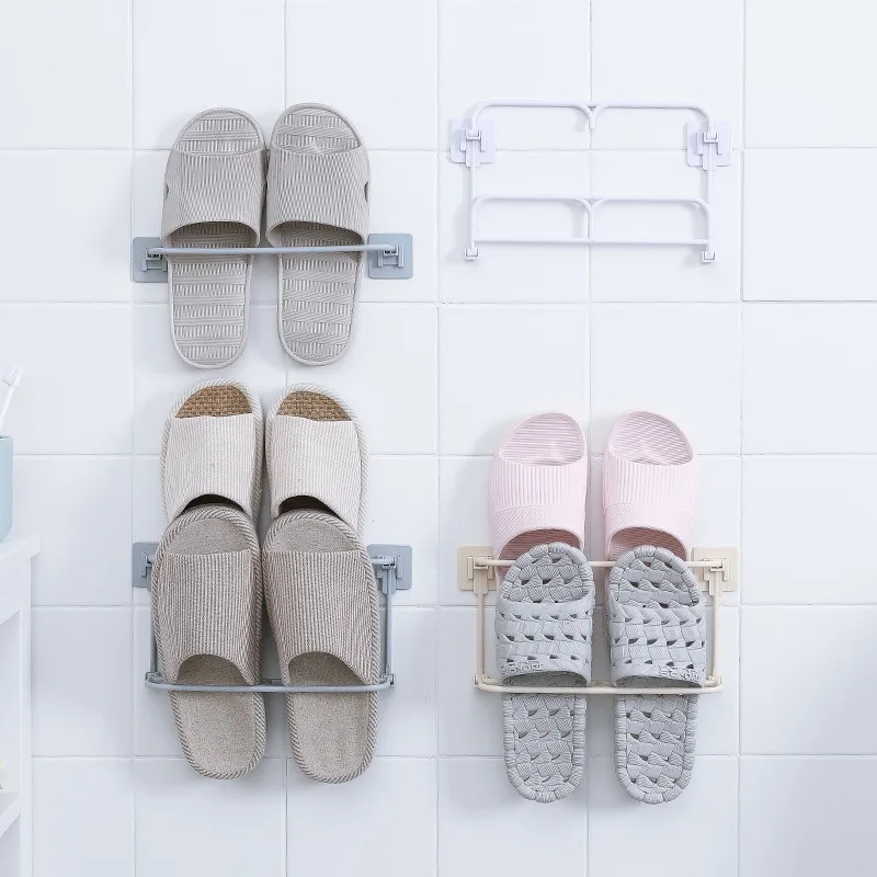 

Wall Mounted Shoe Rack Foldable Shoes Hanger Slippers Drain Storage Rack Shelf Shoe Hanging Holder Bathroom Organizer