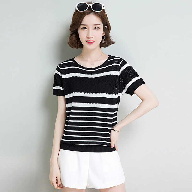 

Nice Casual Summer Short Sleeve T-Shirts for Women O-Neck Stripe Ladies Tops Thin Loose Soft Female T-Shirts Outwear Short Tops
