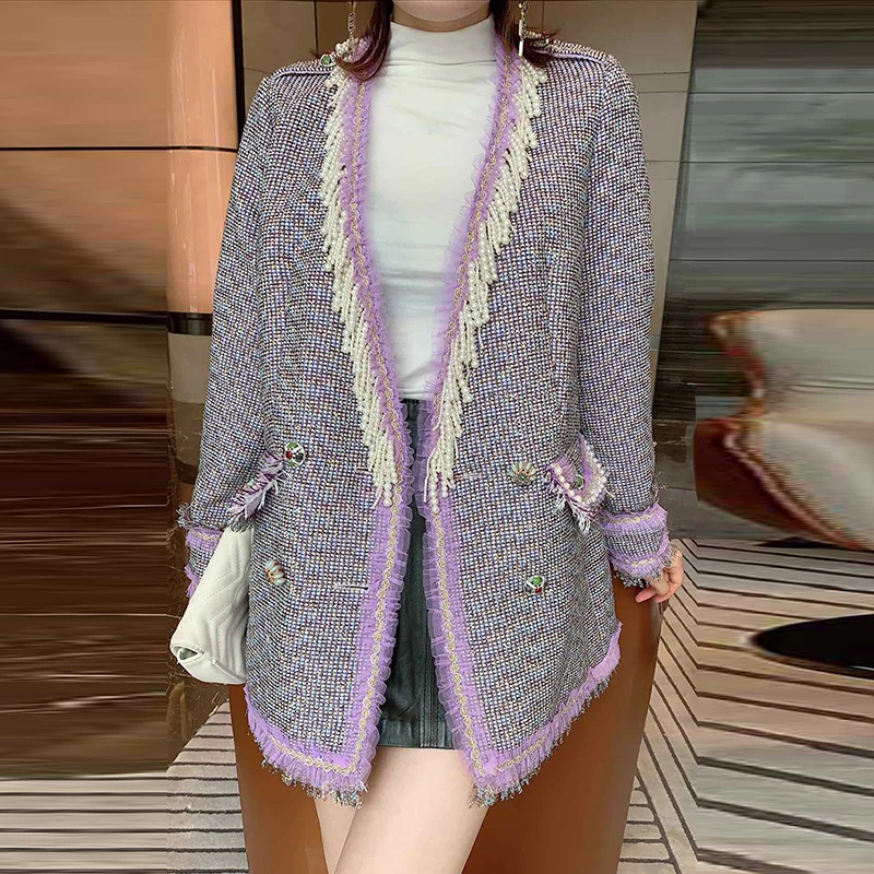 Высокое качество новейшая мода 2019 Дизайнерская куртка женская с бахромой