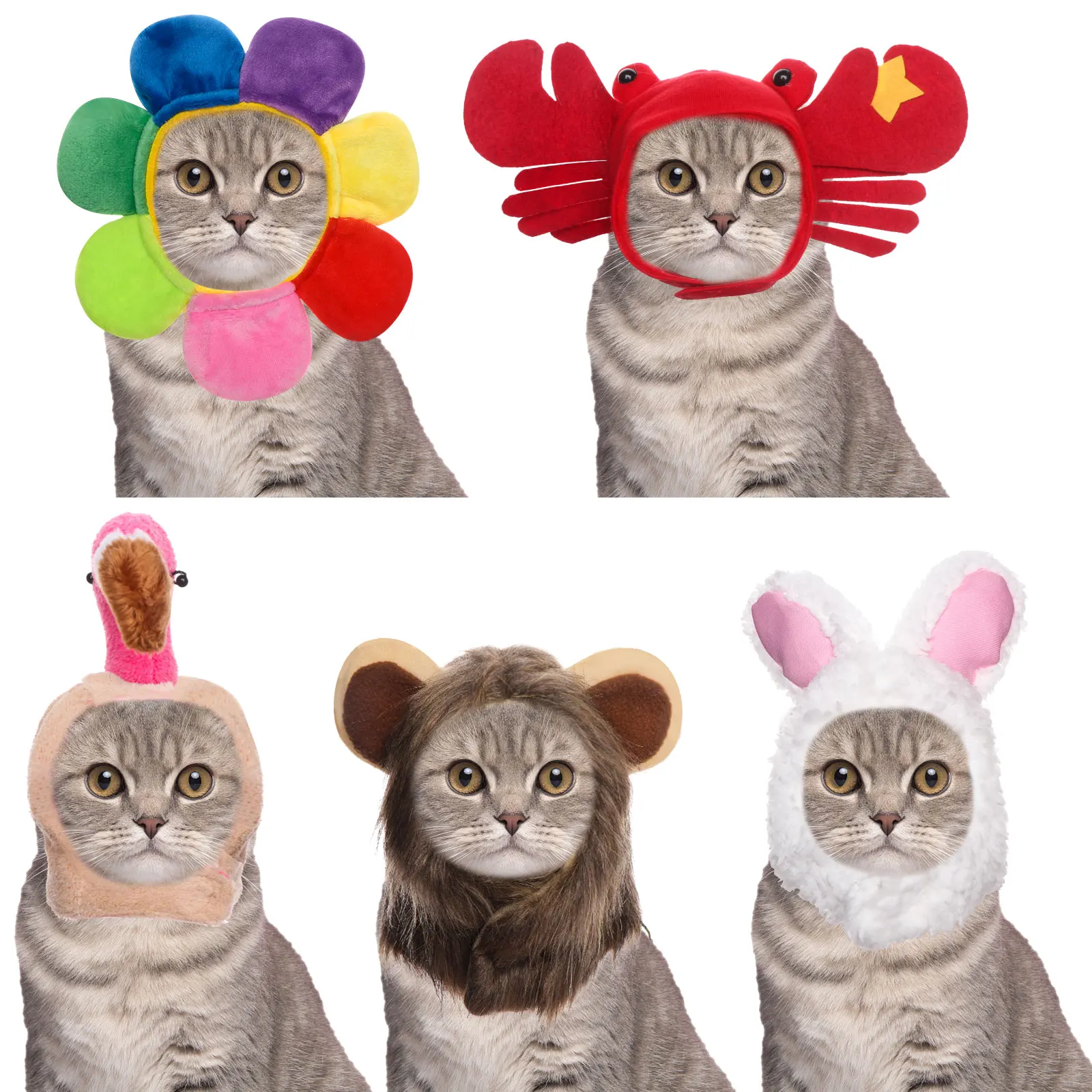 

5 Pieces Cat Hat Cute Pet Hat Bunny Hat with Rabbit Ears Sunflower Flamin